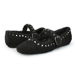 Vintage Havana Impress Black Textured Flats with Studs